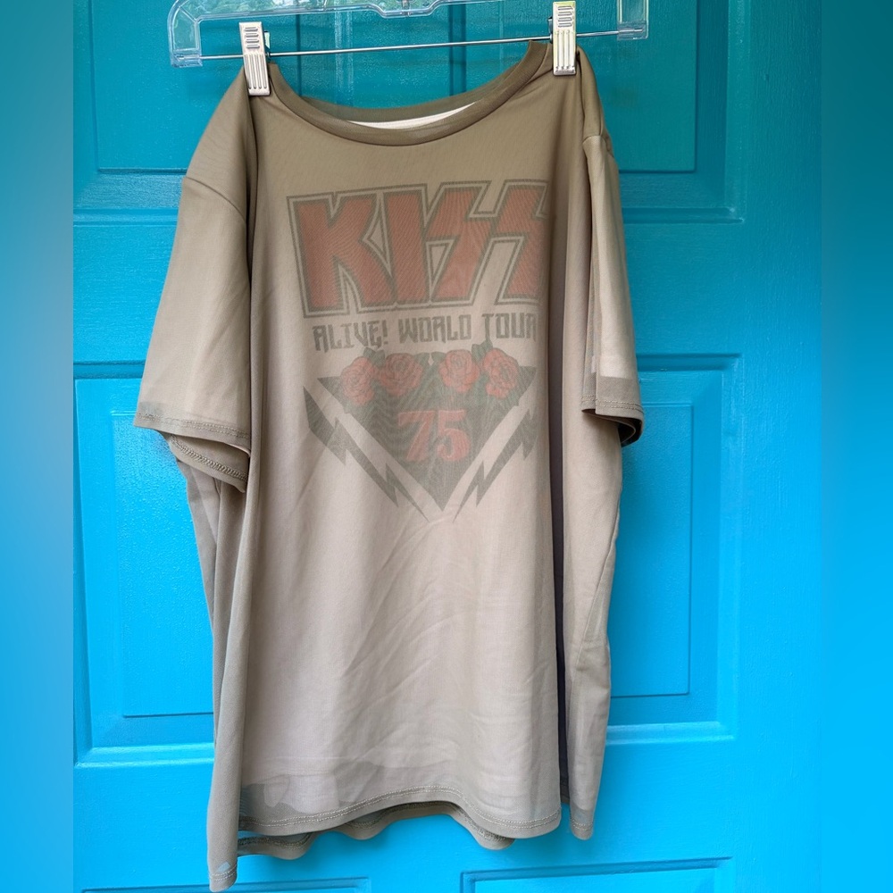 Kiss Olive Mesh Layered Graphic 'Alive! World Tour' Tee